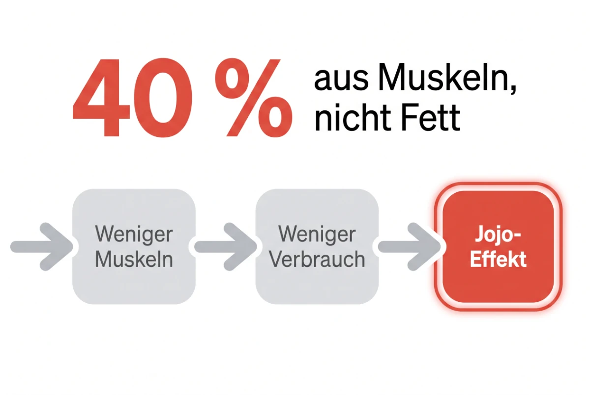 Infografik: bis zu 40 % Muskelverlust und der Jo-Jo-Kreislauf