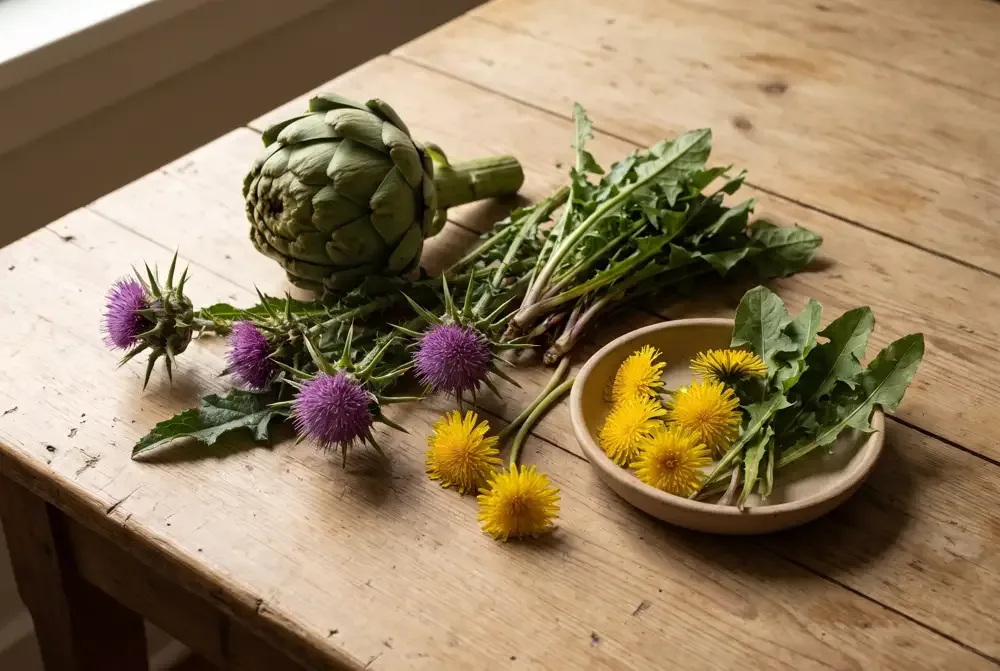 Mariendistel, Artischocke, Löwenzahn und Wermut